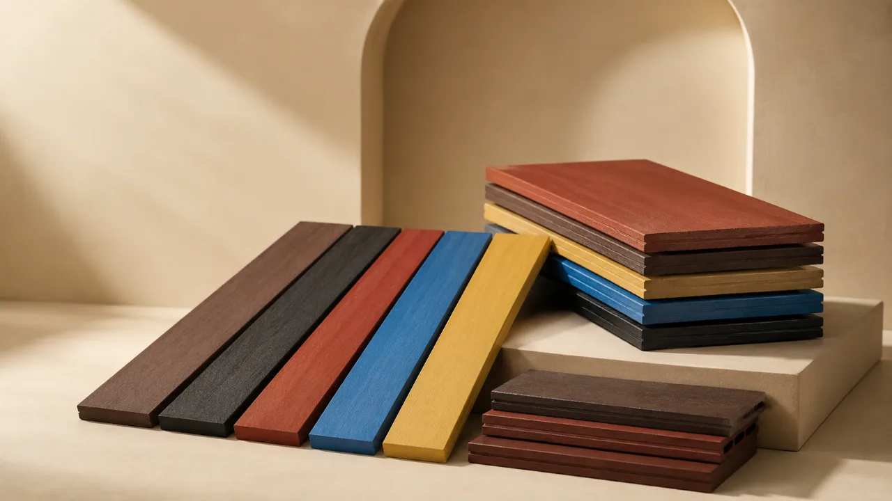 Recycled plastic lumber planks in various colors